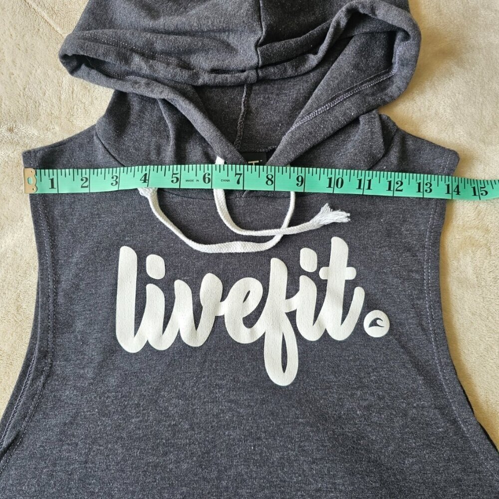 Live Fit LVFT Women's Grey Sleeveless Hooded Crop Top, Size Small - Picture 10 of 12